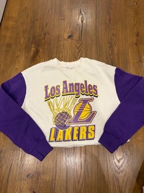 Junk Food Clothing White Crewneck with Purple & Yellow Los Angeles Graphic